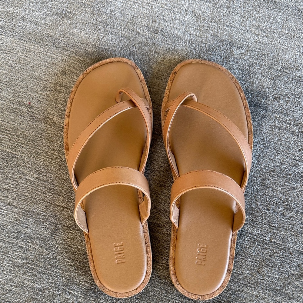 PAIGE Tan Double-Strap Slide Sandals size 7 NWOT